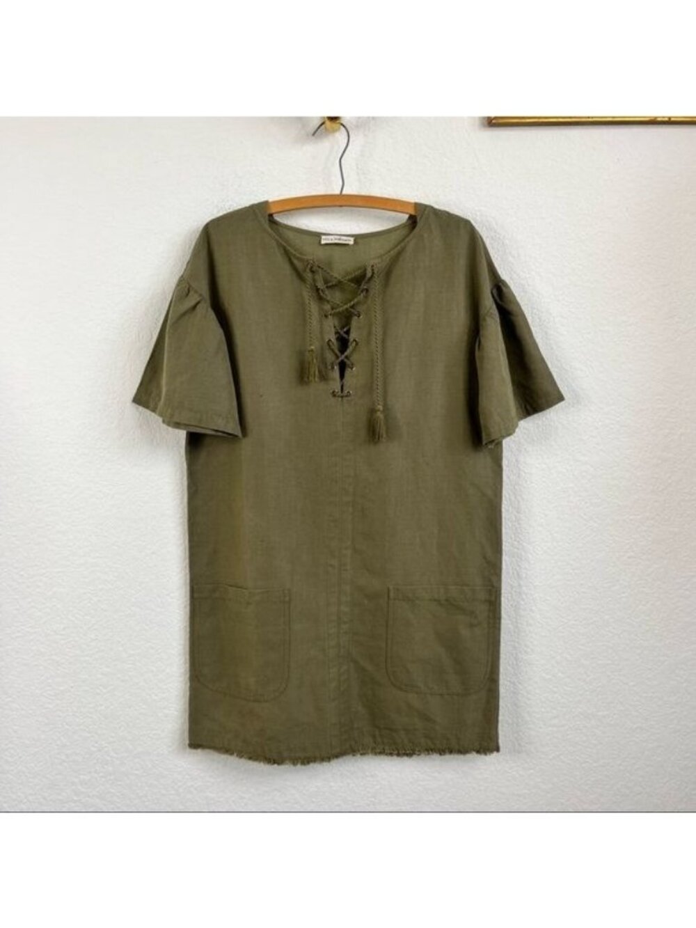 Ulla Johnson Marcelle Olive Cotton Twill Tunic Ruffle Dress